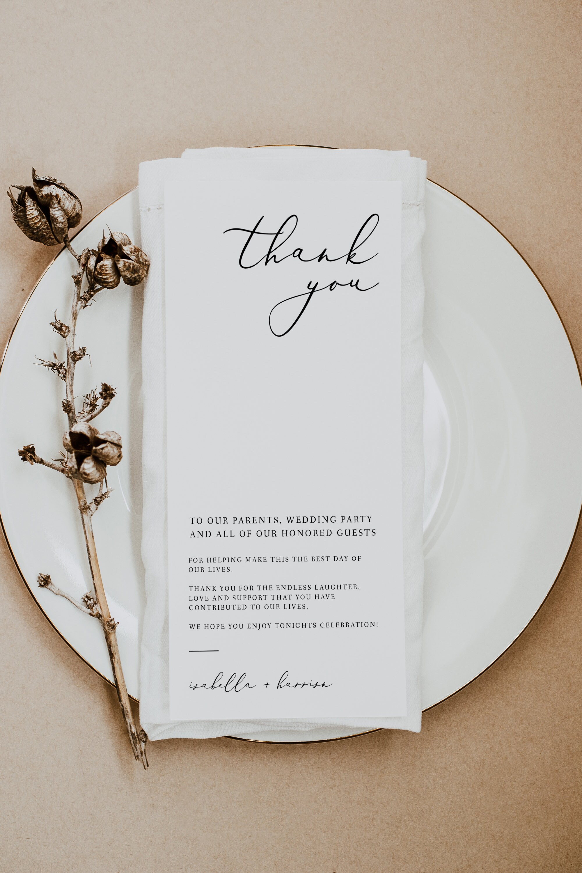 Evelyn Table Thank You Card Printable Place Setting Thank You Etsy Uk