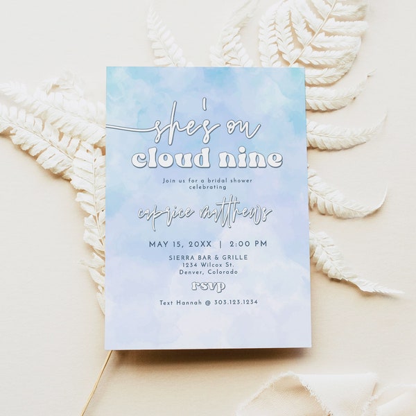 CAPRICE Cloud Nine Bridal Shower Invitation Template, She's On Cloud 9 Bridal Shower Invite Printable, Instant Download Bridal Invites DIY