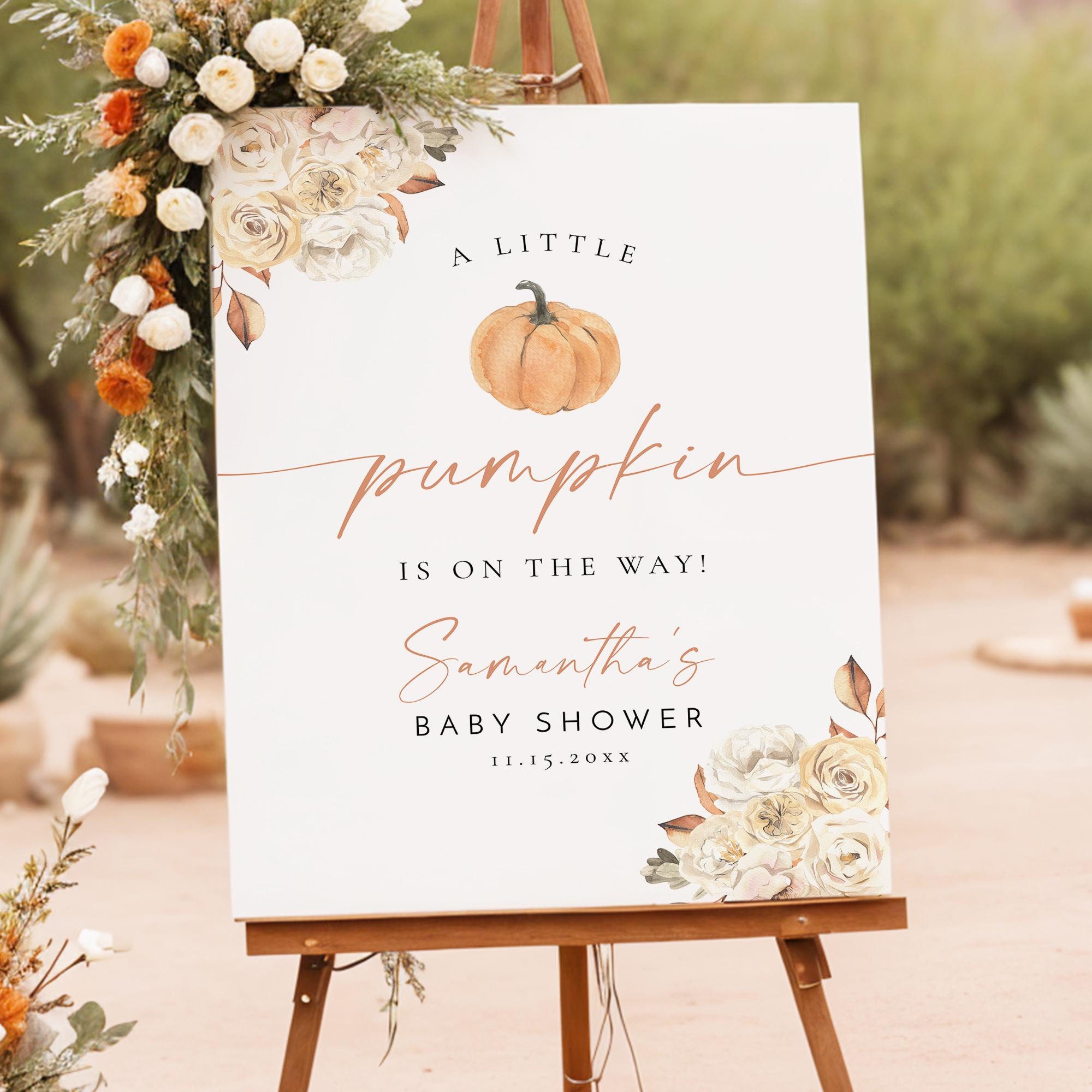 WILLA PRINTED + SHIPPED Pumpkin Baby Shower Welcome Sign, Little Pumpkin On The Way Baby Shower, Fall Baby Shower, Autumn Harvest Baby