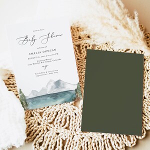Mountain Baby Shower Invitation Template, Mountain Lake Baby Shower Invite, Boho Baby Shower Invite, Forest Baby Shower Invites DIY CLOVER image 2