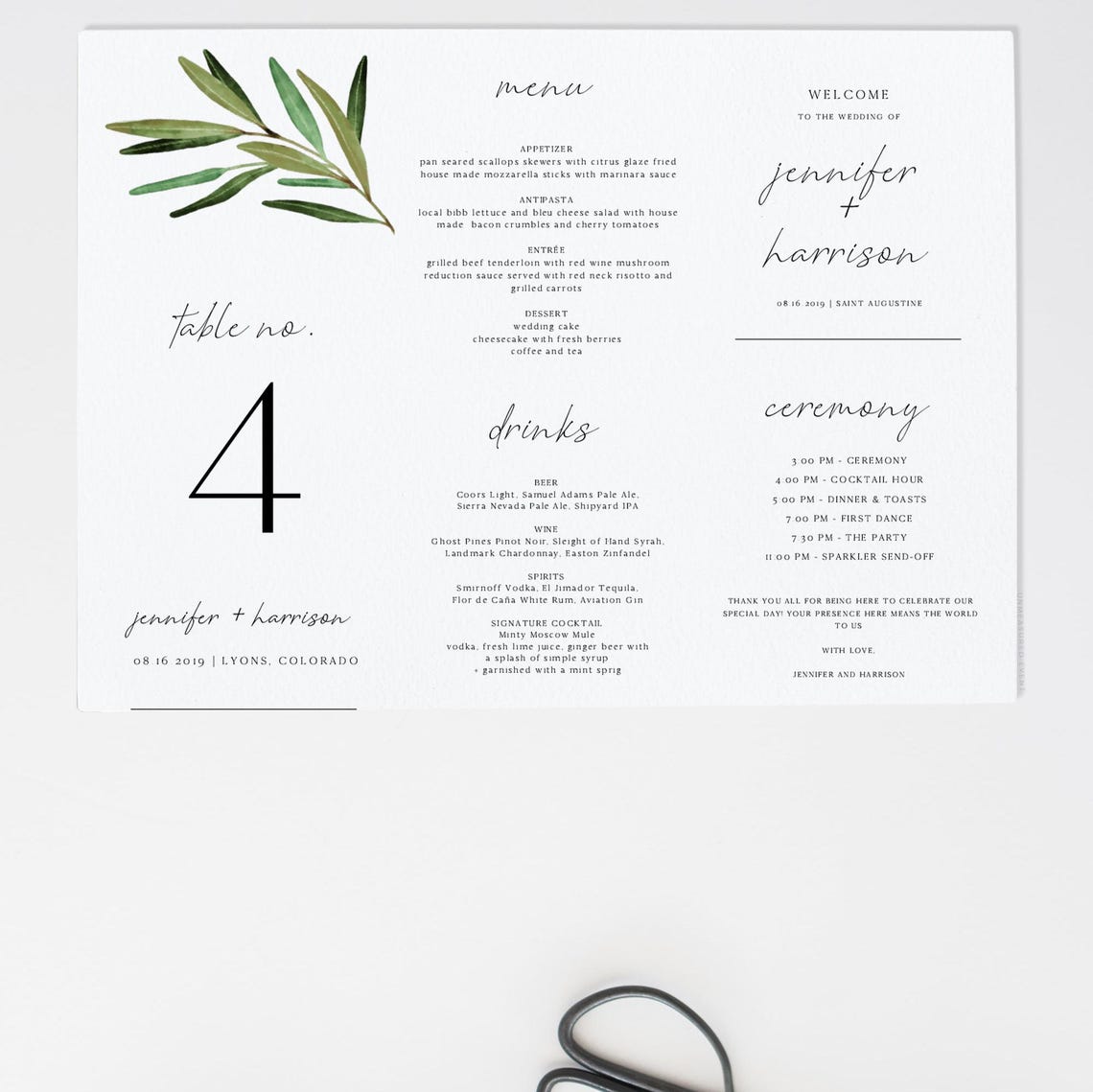 Greenery Wedding Triangle Table Number Template, Trifold Table Menu ...