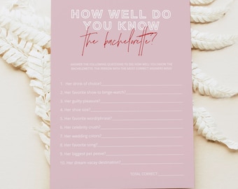 HENLEY PRINTED + SHIPPED How Well Do You Know The Bachelorette Game, Guess Who Said It Bachelorette Game, Modern Retro Pink Bachelorette