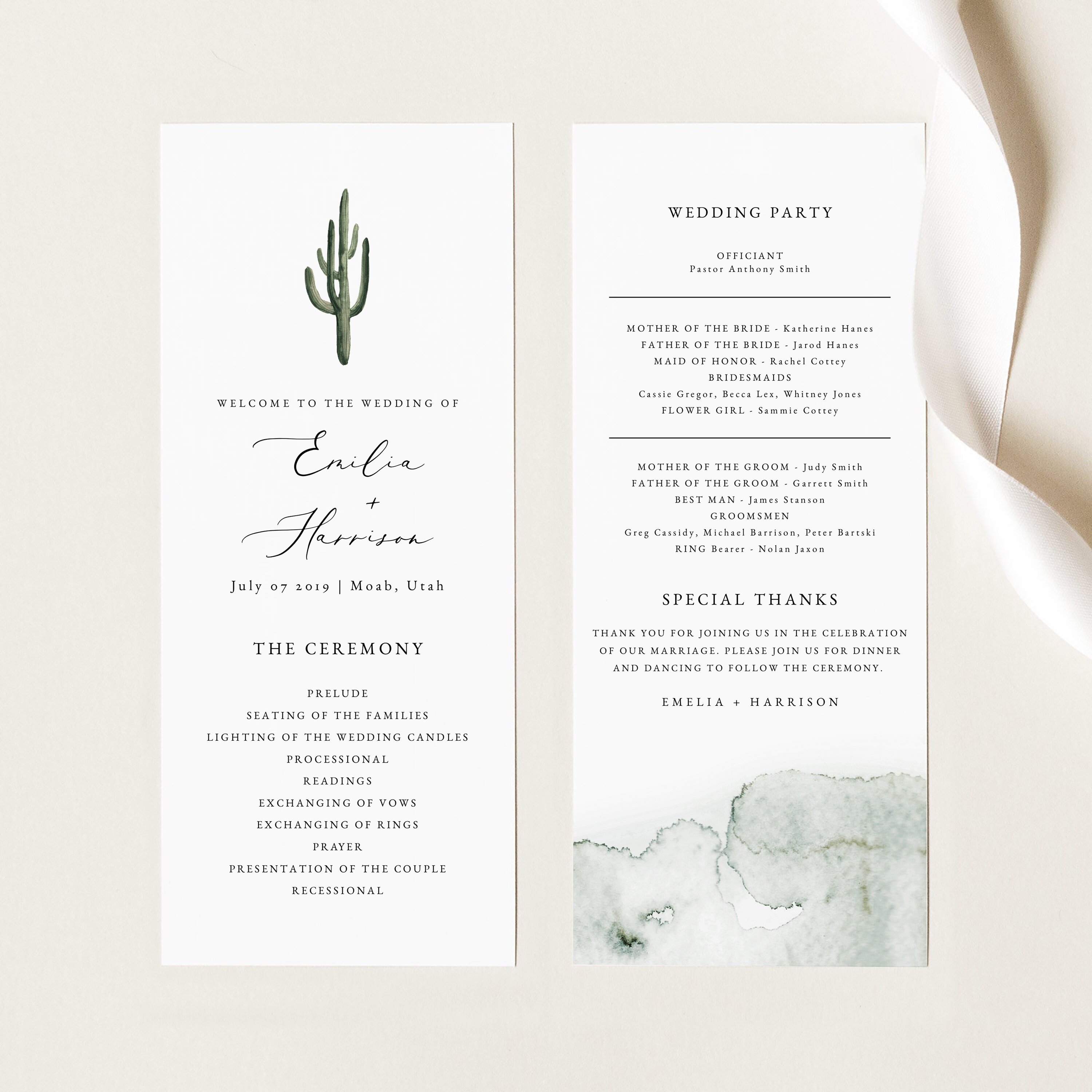 Eleanor Modern Saguaro Wedding Program Template Cactus Etsy