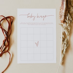 Blush Pink Girl Bingo-Baby-Dusche-Spiel Druckbare Vorlage Moderne Boho-Baby-Dusche-Spiele MARLO