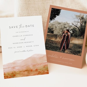 SONNY Save the Date Vorlage, Terrakotta Save the Date, Gebranntes Orange Save the Date, Foto Save the Date, Boho Aquarell Save the Date Evite