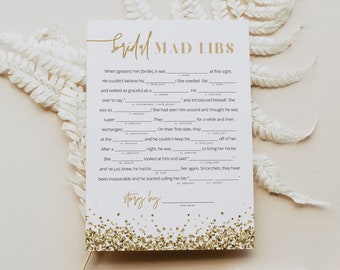 REGINA Mad Libs Brautdusche Spiel, Gelbgold Glitter Brautdusche Spiel druckbar, Gold Pailletten Brautdusche, Glam lustiges bearbeitbares Spiel