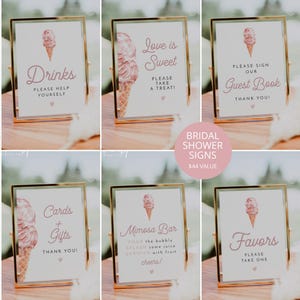 Lot de panneaux nuptiales crème glacée, panneaux imprimables blush crème glacée, shower de bébé évidé, panneaux pour cartes et cadeaux, faveurs du destinataire CLARA