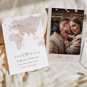 Destination Wedding Save the Date Template, Watercolor Map Save the Date 5X7 & A5, Map Save the Date, Travel Save the Date Templett CARMEN