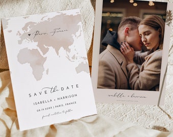 Destination Wedding Save the Date Template, Watercolor Map Save the Date 5X7 & A5, Map Save the Date, Travel Save the Date Templett CARMEN