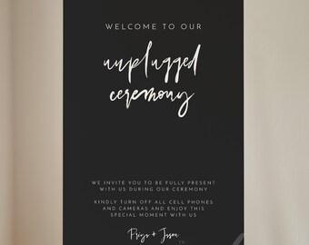 PRIYA Black Unplugged Ceremony Sign Template, Modern Unplugged Ceremony Sign Printable Download, Wedding Unplugged Sign, Templett Signs