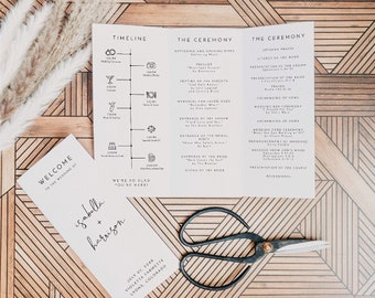 ADELLA ADELLA Moderne Minimalistische Trifold Hochzeit Programm Druckbare Vorlage, Hochzeit Icon Timeline Faltbare Programm Broschüre Editierbar