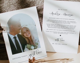 Photo Wedding Announcement Printable, Boho Arch Elopement Announcement Template, Nothing Fancy Just Love We Eloped Announcement Card JOLIE