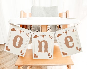 First Birthday Photo Banner, 1st Rodeo Birthday Banner, Cowboy ONE Birthday Banner, Boy Ranch Themed Texas Longhorn Birthday Instant WYNONA