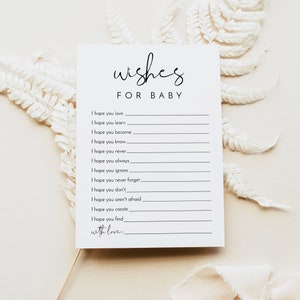 ADELLA Minimalist Wishes for Baby Template, Well Wishes Baby Shower Games, Baby Prayer Card, Modern Gender Neutral Simple Baby Printable DIY