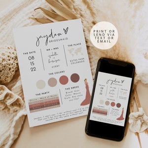 ADELLA Minimalist Bridesmaid Info Card Template, Bridal Party Info Card, Bridesmaid Information Card, Modern Bridesmaid Infographic Instant image 4