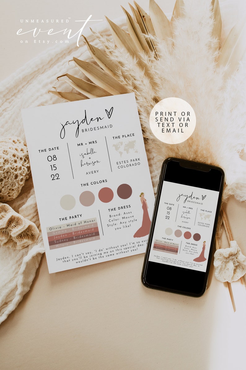 ADELLA Minimalist Bridesmaid Info Card Template, Bridal Party Info Card, Bridesmaid Information Card, Modern Bridesmaid Infographic Instant image 4