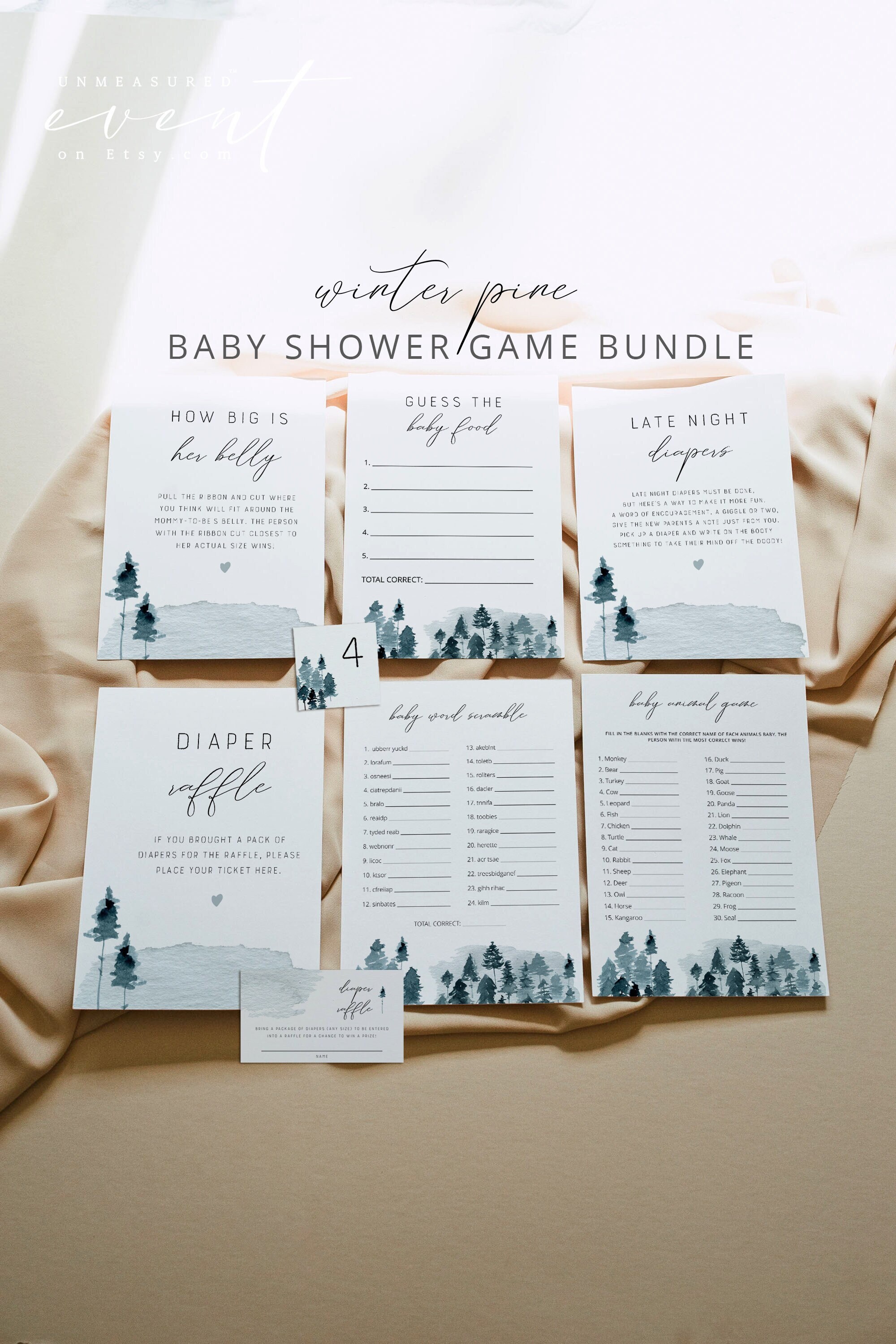 EGRET Winter Pine Baby Shower Game Bundle Szablony do wydrukowania Zabawne gry na Baby Shower Święta Boże Narodzenie Dziecko Jest zimno na zewnątrz Aktywność