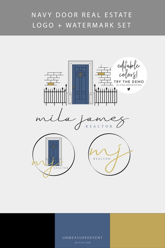Navy Door Real Estate Logo Template, Realtor Logo, House Logo, Logo Design, Premade Logo, Real Estate Branding, INSTANT TEMPLATE, LG8