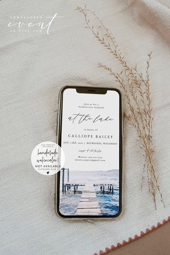 MAIRI Lake Bachelorette TEXT Invitation & Itinerary Template, Lakeside Bachelorette Evite, Bachelorette at the Lake, Boating Bachelorette