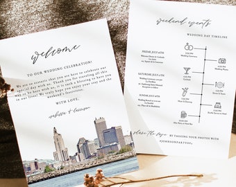 PROVIDENCE Wedding Welcome Letter Template, Rhode Island Skyline Wedding Timeline Printable, Destination Wedding Schedule Order of Events