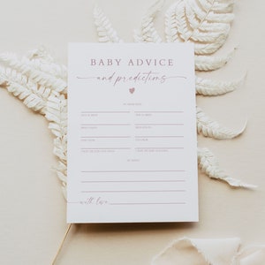 ROGUE Conseils et prédictions pour baby shower moderne fard à joues, carte de conseils pour baby shower en or rose, carte de prédictions de bébé, DIY baby shower rose poussiéreux