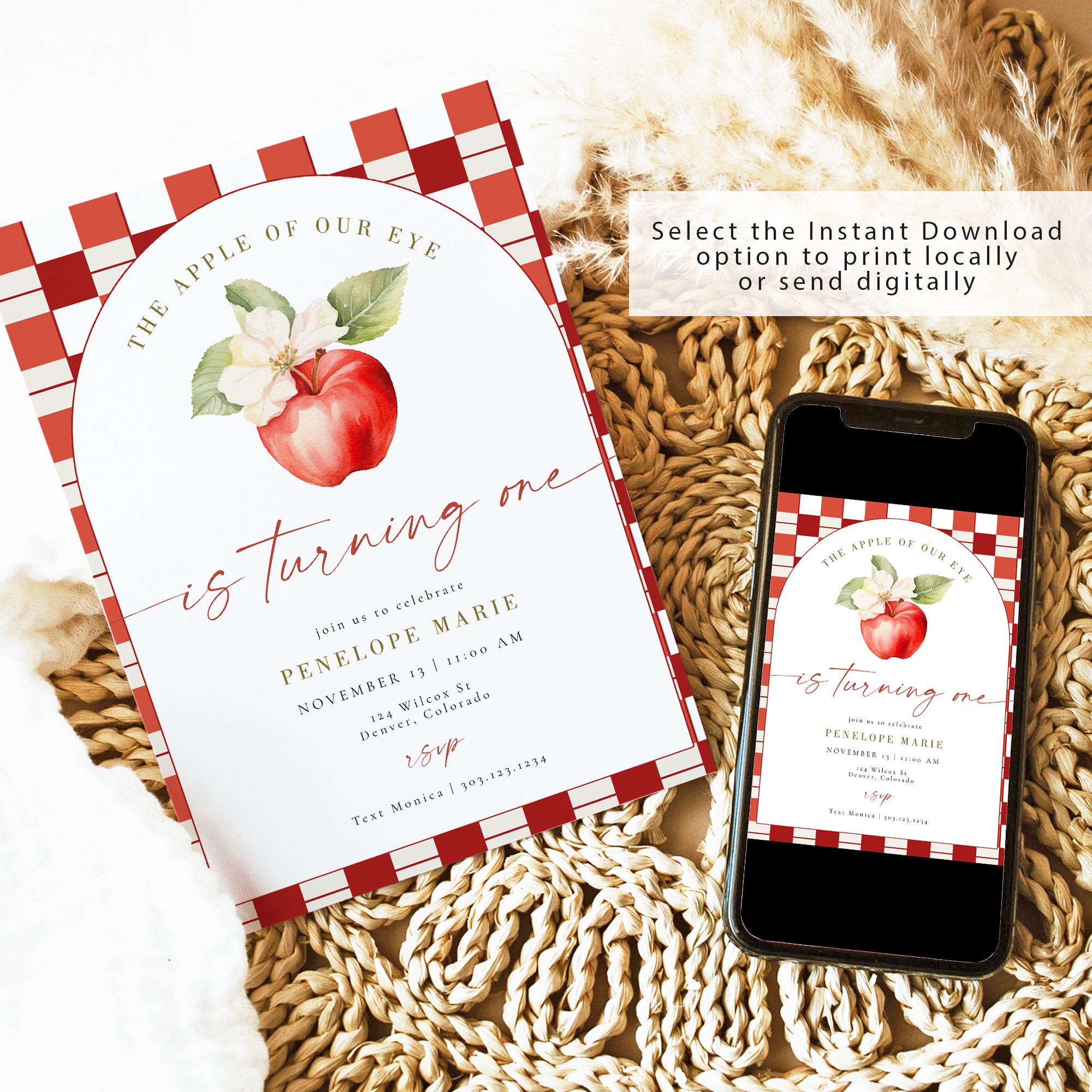 PENELOPE Apple First Birthday Invitation Template, Apple of Our Eye ...