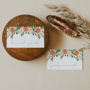 rustic peachy orange and white floral thanksgiving dinner place card template from UnmeasuredEvent on Etsy