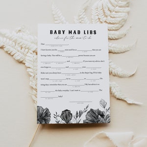 NOVA Mad Libs Baby Shower Game, Black Floral Baby Shower Game, Gothic Baby Shower Game, Halloween Baby Shower Mad Libs Game Instant Editable