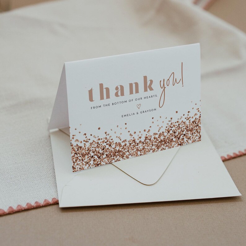 Rose Gold Thank You Card Template, Printable Wedding Thank You Card ...