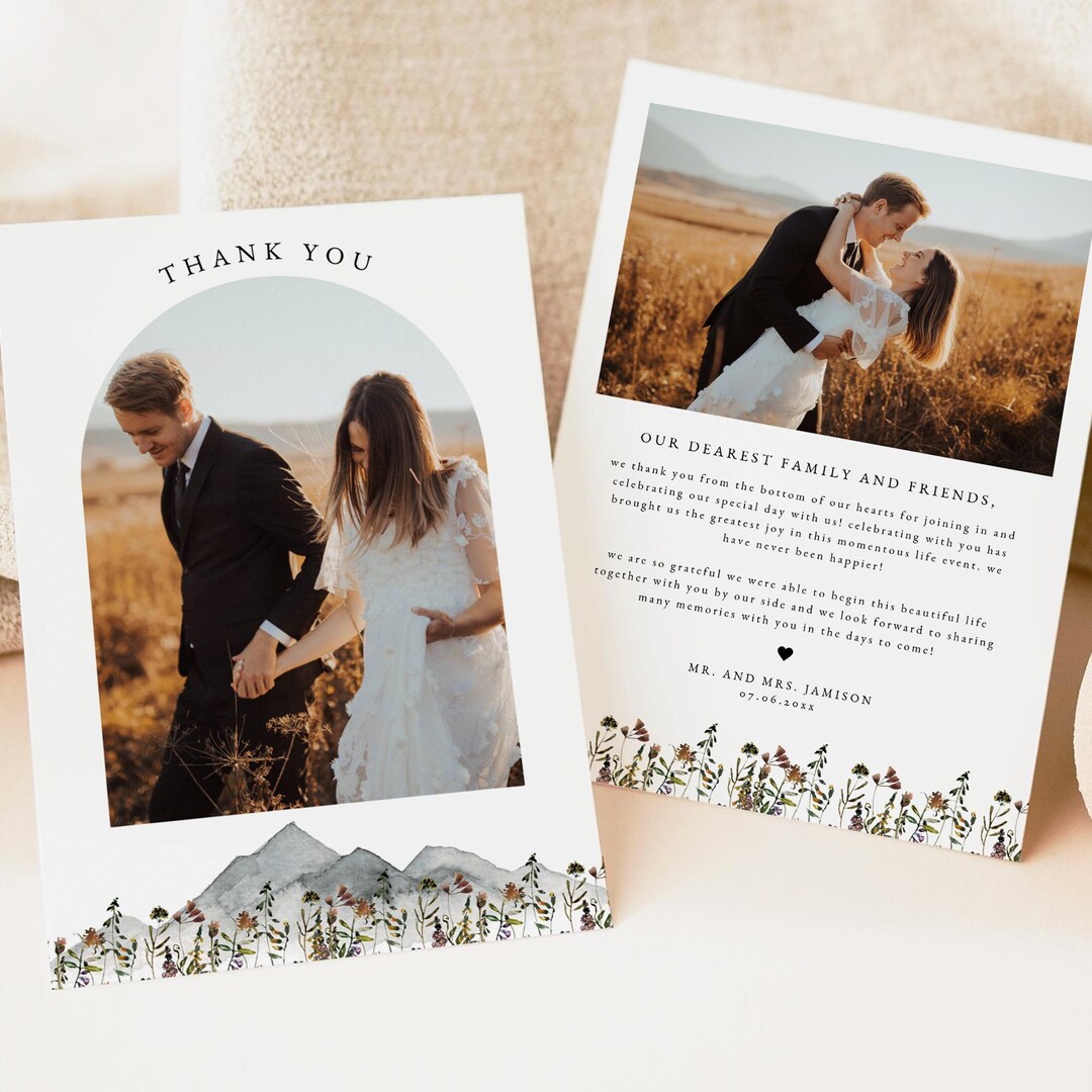 PRINTED + SHIPPED Unique Wedding Thank You Cards, Personalized Arched ...
