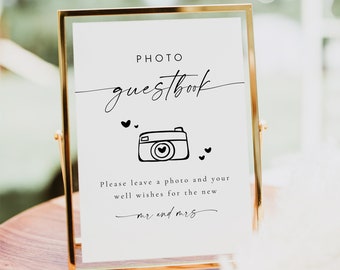Photo Guestbook Sign Printable, Modern Photo Guest Book Sign, Bohemian Polaroid Guest Book Sign Instant DIY, Boho Wedding Editable DIY BLAIR