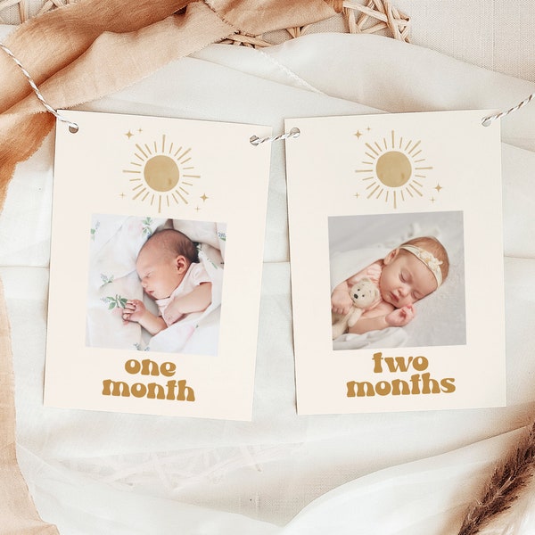 BODHI Photo Milestone Banner, My First Year Photo Milestone Cards, Monthly Milestone Cards, One Happy Boy, Boho First Trip Around the Sun