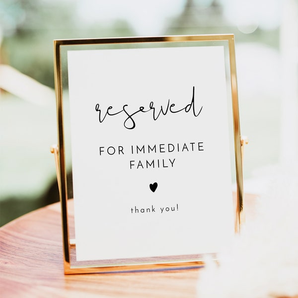 ADELLA Minimalist Reserved Table Sign Template, Reserved for Family Sign Printable, Modern Wedding Sign, Simple Wedding Sign