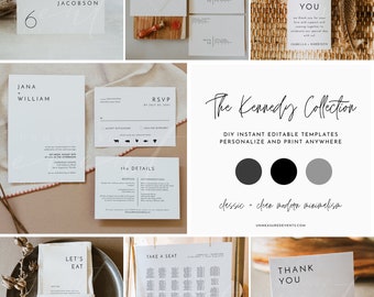 Minimal Wedding Invitation Template Bundle, Modern Wedding Invitation, Clean Wedding Invitation, Simple Wedding Invite, EDITABLE KENNEDY