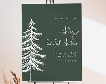 Sjabloon ASH vrijgezellenfeest welkomstbord, dennenboom vrijgezellenfeest welkom, rustieke vrijgezellenfeest, bosgroen winterberg vrijgezellenfeest