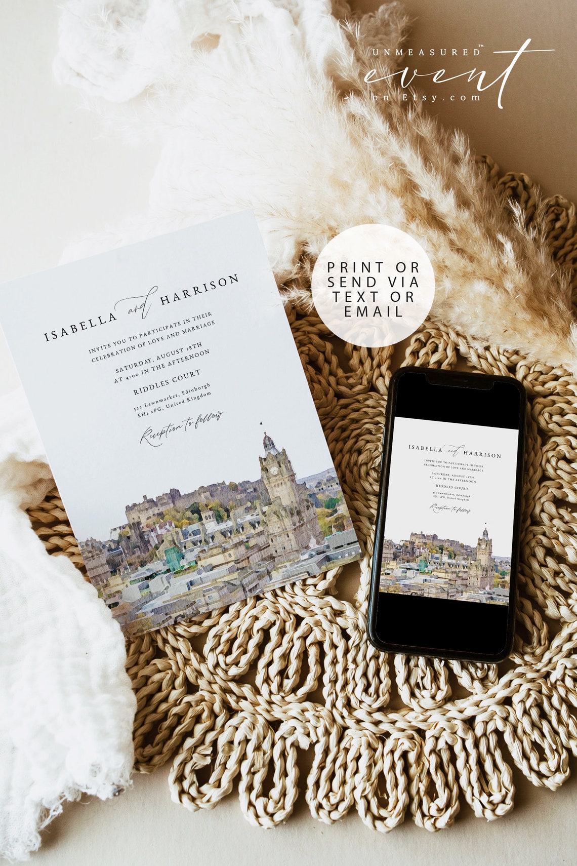 EDINBURGH Wedding Invitation Template Edinburgh Skyline Etsy