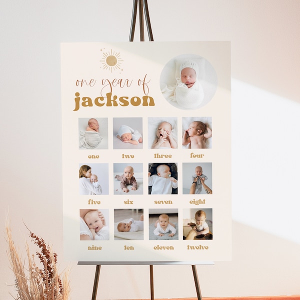 BODHI Sun Photo First Birthday Milestone Board Template, Boho Milestone Board, Baby Milestone Board, First Trip Around the Sun Birthday Sign