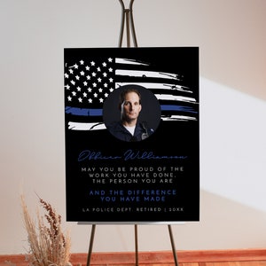 Police Retirement Welcome Sign Template, Police Thank You Sign for Retirement Party, Thin Blue Line Photo Police Department Memorial Sign