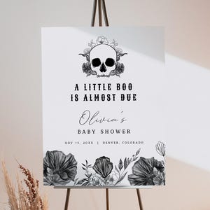 NOVA Skull Baby Shower Welcome Sign, Gothic Baby Shower Welcome, A Little Boo Is Almost Due Baby Shower Welcome, Halloween Baby Shower Sign