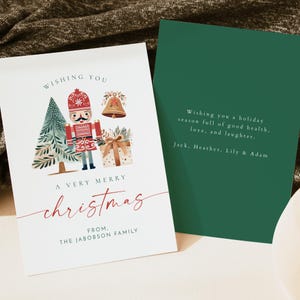 BLAIR Minimalistische Weihnachtskartenvorlage, Einfache Urlaubskarten, Nussknacker-Weihnachtskarten, saisonale druckbare sofort bearbeitbare DIY