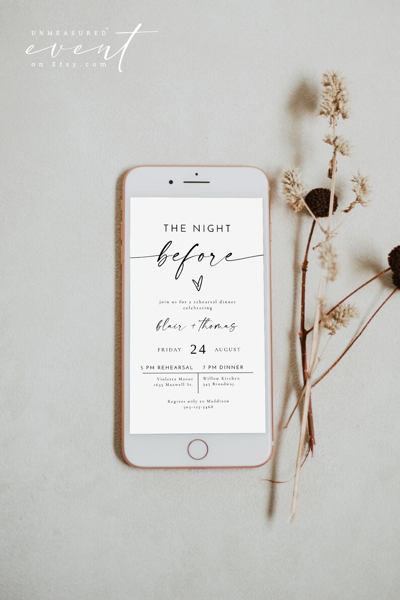 BLAIR Minimalist Electronic Rehearsal Dinner Invitation Template, Text Message Wedding Rehearsal Dinner, The Night Before Invitation Evite image 1