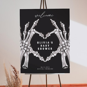 NOVA Skeleton Baby Shower Welcome Sign, Gothic Baby Shower Welcome, A Little Boo Is Almost Due Baby Shower Welcome, Halloween Baby Shower