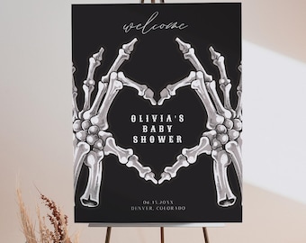 NOVA Skeleton Baby Shower Welcome Sign, Gothic Baby Shower Welcome, A Little Boo Is Almost Due Baby Shower Welcome, Halloween Baby Shower
