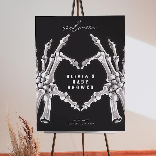 NOVA Skeleton Baby Shower Welcome Sign, Gothic Baby Shower Welcome, A Little Boo Is Almost Due Baby Shower Welcome, Halloween Baby Shower