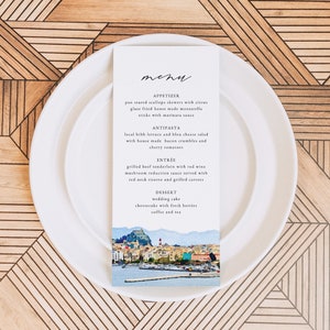 CORFU Wedding Menu Template, Corfu Skyline Table Menu Cards, Corfu Greece Watercolor Dinner Menu, Greek Wedding Menu Instant Editable image 3