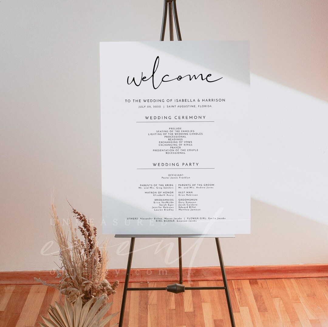 Minimalist Wedding Program Sign Template, Printable Wedding Program ...