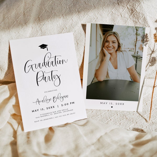 Modern Graduation Invitation Template, Minimalist Graduation Invitation, Simple Graduation Announcements, Graduation Party Evite DIY JOLIE