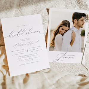 Elegant Calligraphy Script Photo Bridal Shower Invitation Template VALENTINA