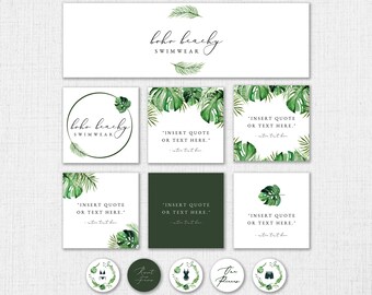 CORA | Social Media Templates, Social Media Icons, Social Media Post Planner, Tropical Instagram Kit, Facebook Banner Instant, Palm Leaves