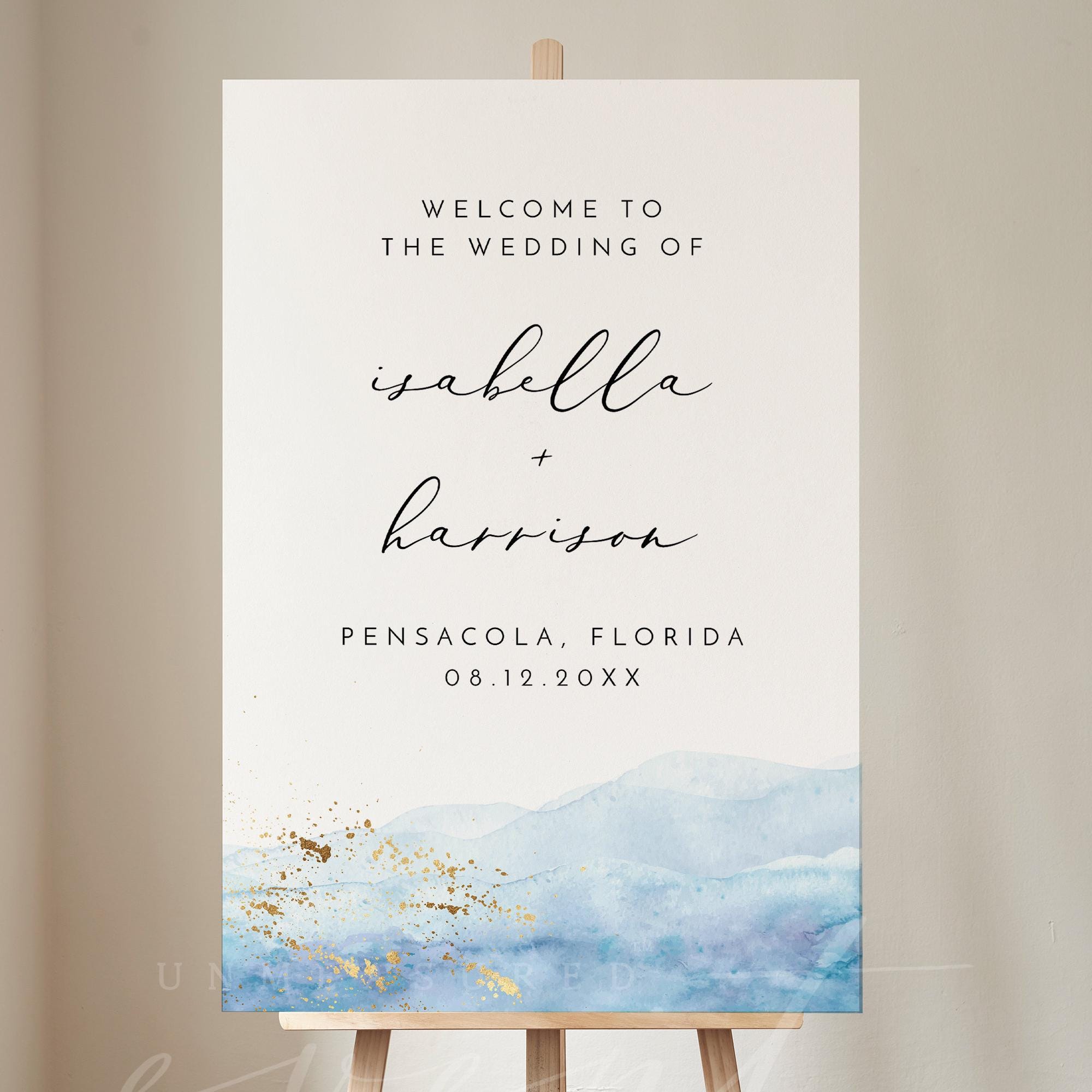 Blue Watercolor Wedding Welcome Sign Template, Dusty Blue Wedding ...